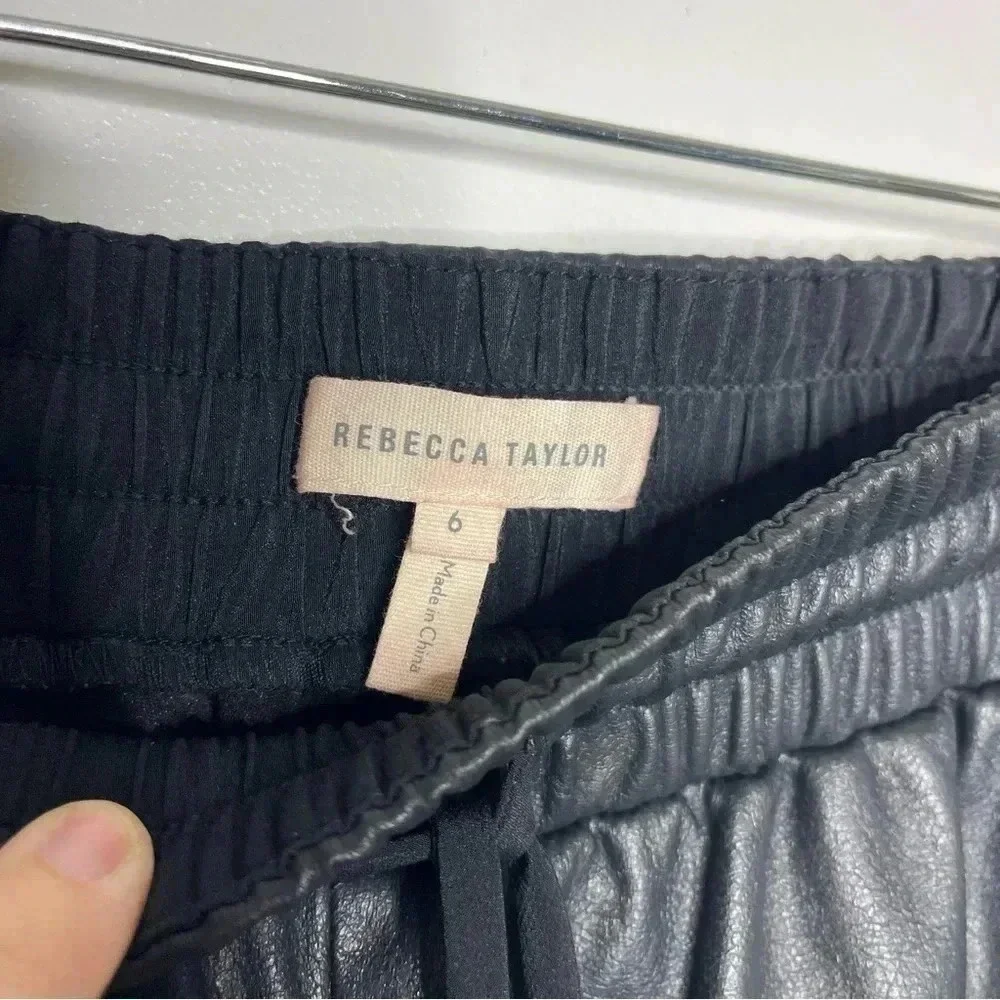 Rebecca Taylor Faux Leather Joggers Size 6 Soft Vegan Pants Pull On - Picture 2 of 5